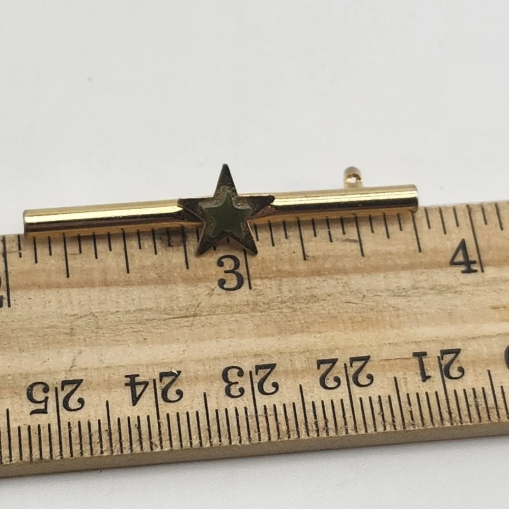 Vintage Gold Tone Bar Brooch‎ With Green Star Soviet Military Style
